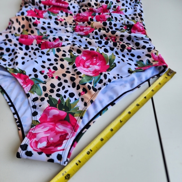 NWOT NOON SWIM Women's Ruched Halter 1 Piece Swimming Suit Leopard Floral Sz 18 - Picture 8 of 15